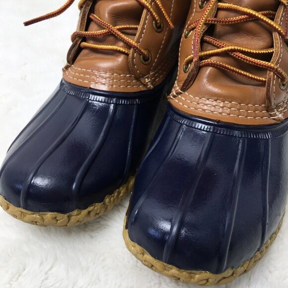 L.L. Bean Boots Men\'s Duck Boots Lace up Size 8 Leather Brown and Blue